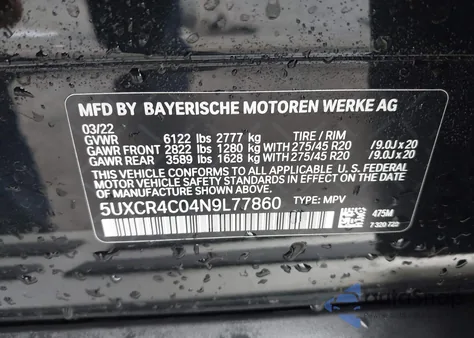 2022 BMW X5 Sdrive40I from USA, damaged, VIN 5UXCR4C04N9L77860